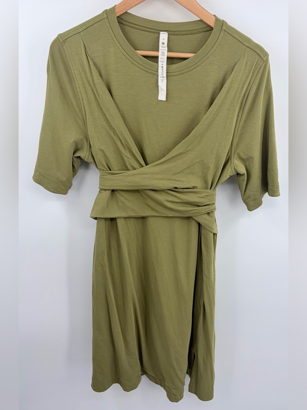 Lululemon cotton wrap front t-shirt dress bronze green women’s 10 Athleisure